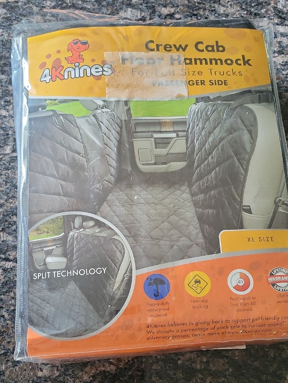 Quilted Black Crew Cab Dog Hammock for Trucks